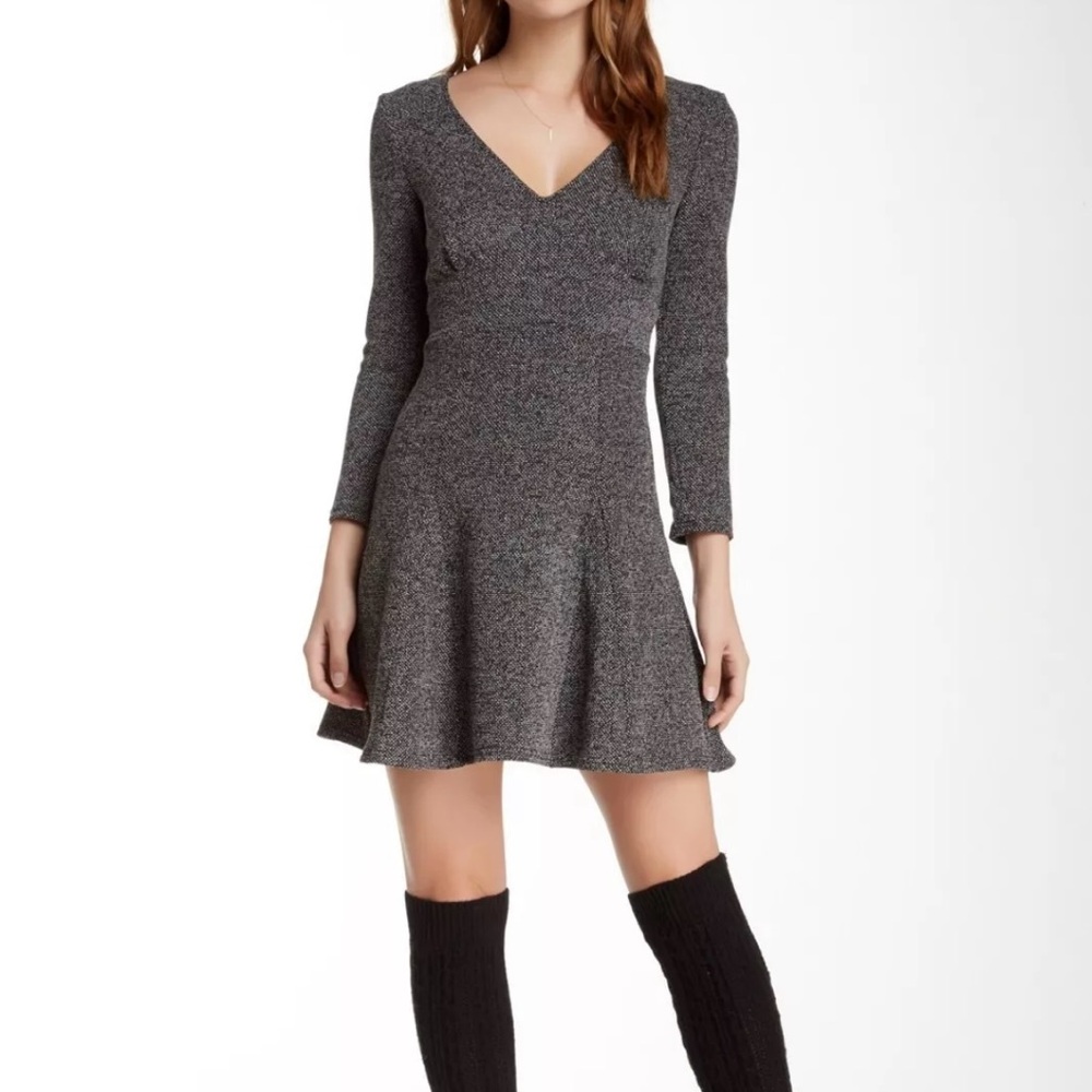 Free People Black Tweed Combo Heartstopper Fit & Flare Knit Dress Size Small